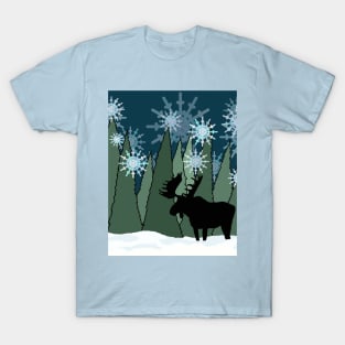 Moose in Silent Snowy Forest T-Shirt